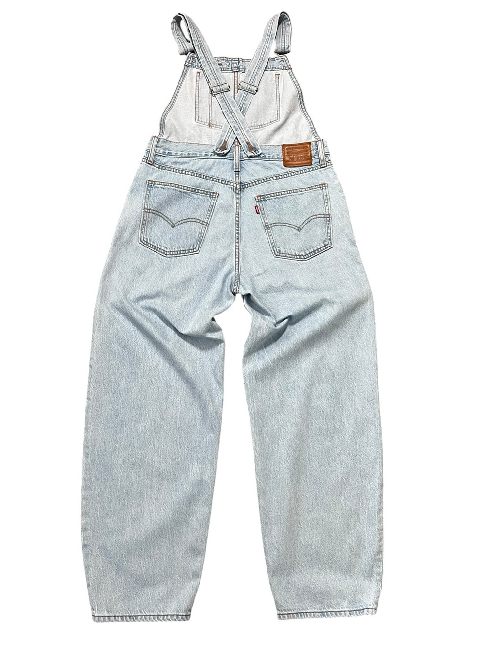 Levis Premium Big E Denim Barrel Legs Baggy Overalls M Cross-back Straps Light - Picture 6 of 13